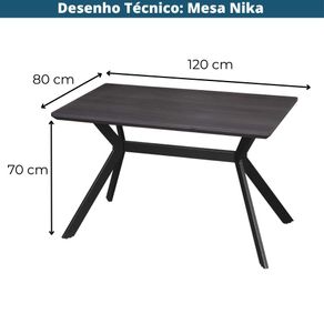 Mesa de Jantar Nika  Tampo Alba Madeira Preto 120 cm -3-